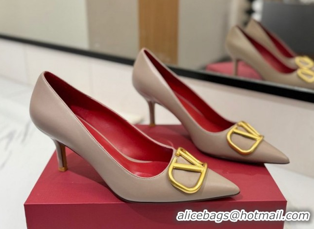 Most Popular Valentino VLogo Signature Pumps 7.5cm in Calfskin Leather Dusty Beige 2025 VA082104