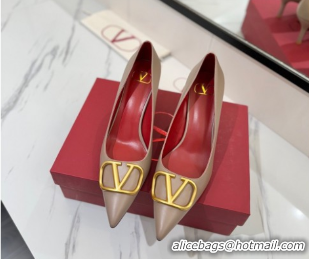 Most Popular Valentino VLogo Signature Pumps 7.5cm in Calfskin Leather Dusty Beige 2025 VA082104