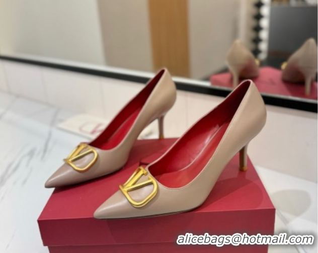 Most Popular Valentino VLogo Signature Pumps 7.5cm in Calfskin Leather Dusty Beige 2025 VA082104