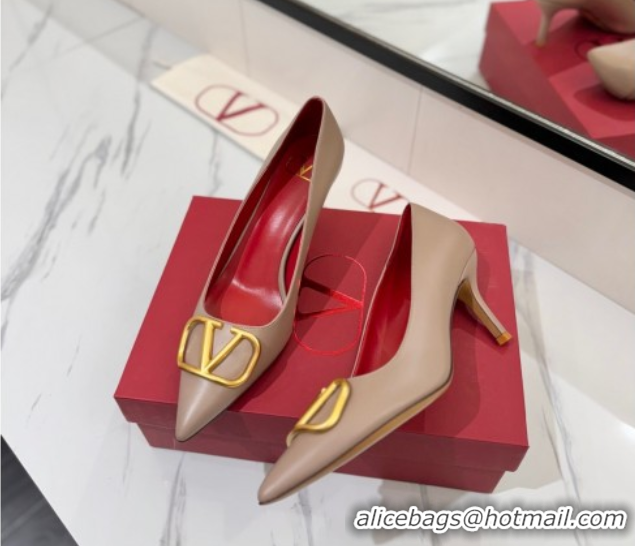 Most Popular Valentino VLogo Signature Pumps 7.5cm in Calfskin Leather Dusty Beige 2025 VA082104