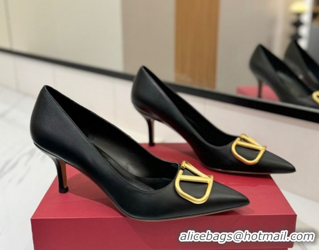 Unique Style Valentino VLogo Signature Pumps 7.5cm in Calfskin Leather Black/Gold 2025 VA082104