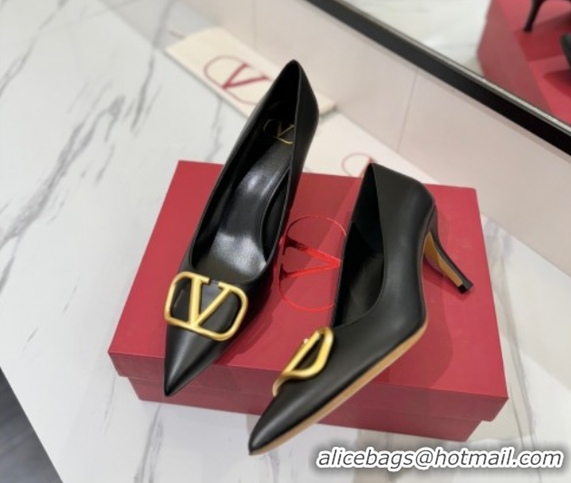 Unique Style Valentino VLogo Signature Pumps 7.5cm in Calfskin Leather Black/Gold 2025 VA082104