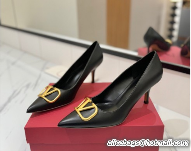 Unique Style Valentino VLogo Signature Pumps 7.5cm in Calfskin Leather Black/Gold 2025 VA082104