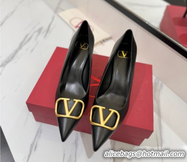 Unique Style Valentino VLogo Signature Pumps 7.5cm in Calfskin Leather Black/Gold 2025 VA082104