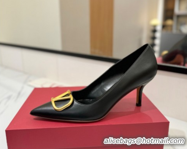 Unique Style Valentino VLogo Signature Pumps 7.5cm in Calfskin Leather Black/Gold 2025 VA082104