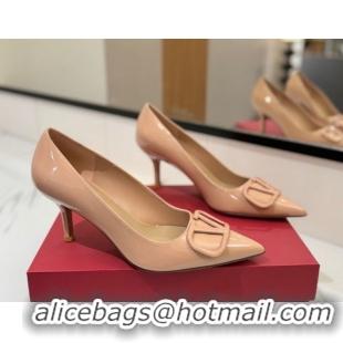 Pretty Style Valentino VLogo Signature Pumps 7.5cm in Patent Calfskin Pale Pink 2025 VA082104