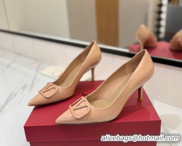 Pretty Style Valentino VLogo Signature Pumps 7.5cm in Patent Calfskin Pale Pink 2025 VA082104