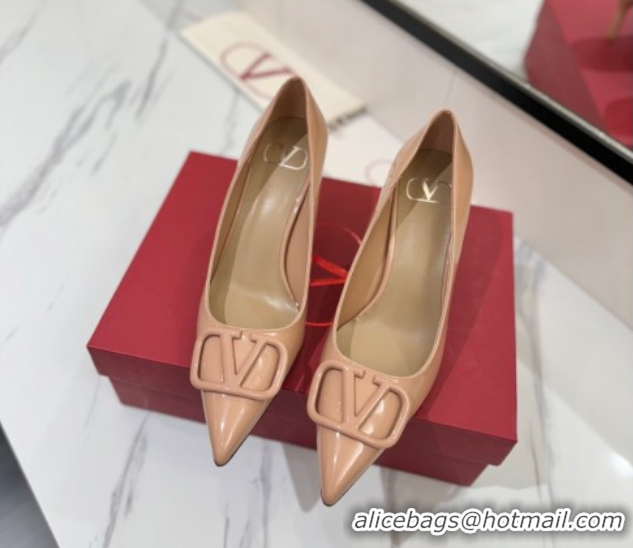 Pretty Style Valentino VLogo Signature Pumps 7.5cm in Patent Calfskin Pale Pink 2025 VA082104