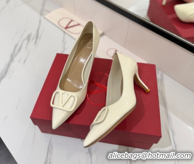 Top Grade Valentino VLogo Signature Pumps 7.5cm in Patent Calfskin White 2025 VA082104