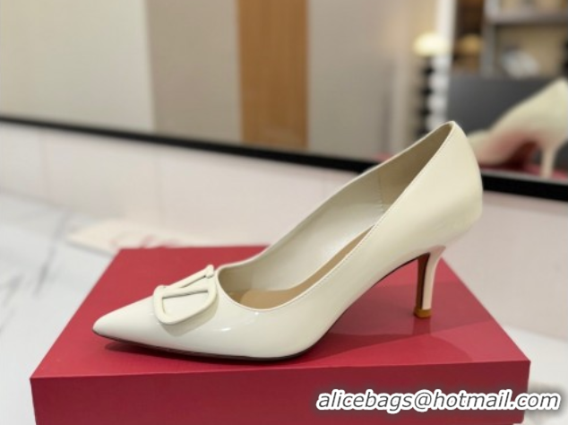 Top Grade Valentino VLogo Signature Pumps 7.5cm in Patent Calfskin White 2025 VA082104