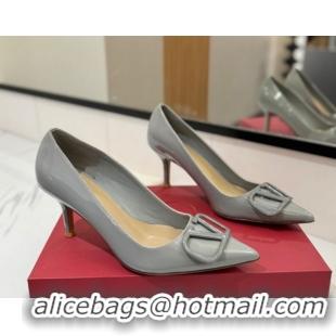 Top Design Valentino VLogo Signature Pumps 7.5cm in Patent Calfskin Grey 2025 VA082104