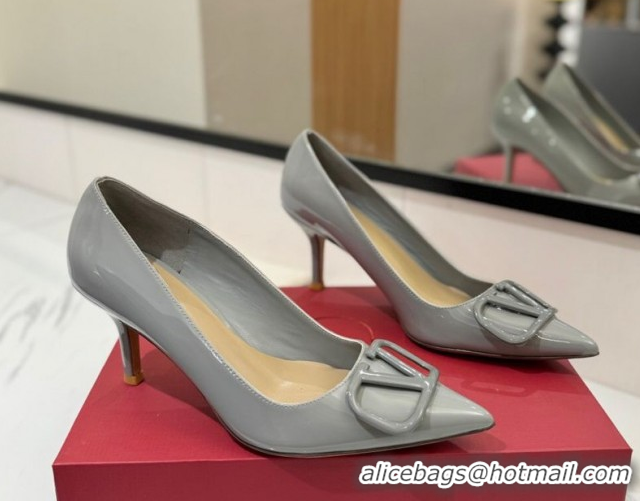 Top Design Valentino VLogo Signature Pumps 7.5cm in Patent Calfskin Grey 2025 VA082104