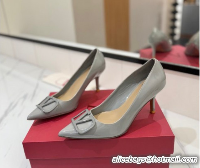 Top Design Valentino VLogo Signature Pumps 7.5cm in Patent Calfskin Grey 2025 VA082104