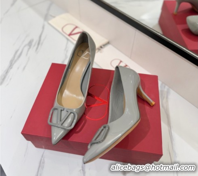 Top Design Valentino VLogo Signature Pumps 7.5cm in Patent Calfskin Grey 2025 VA082104