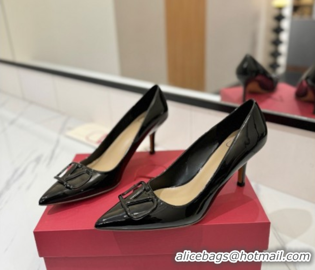 Good Looking Valentino VLogo Signature Pumps 7.5cm in Patent Calfskin All Black 2025 VA082104