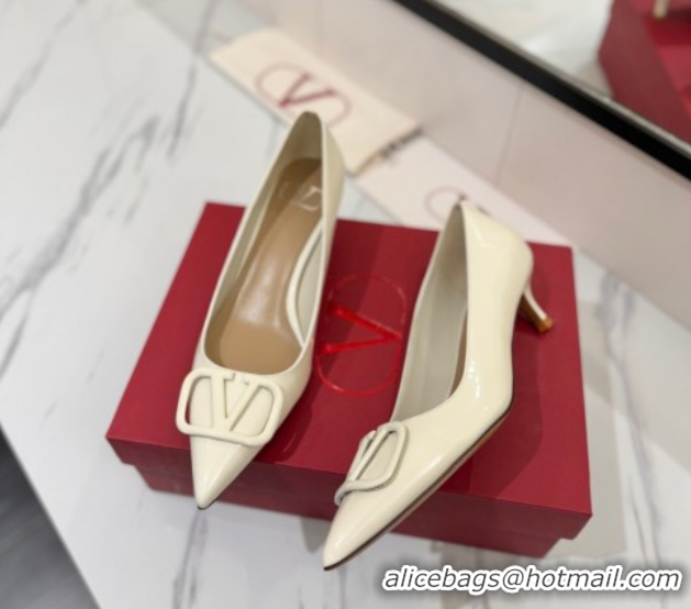 Shop Duplicate Valentino VLogo Signature Pumps 4.5cm in Patent Calfskin White 2025 VA082104