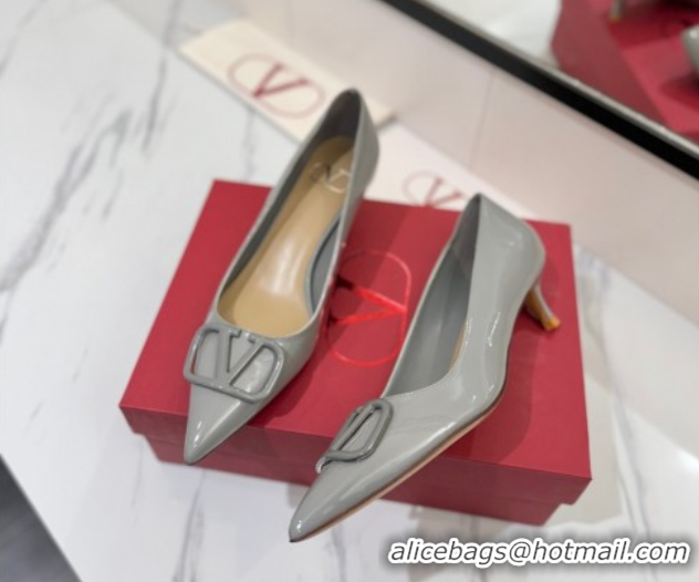 Unique Discount Valentino VLogo Signature Pumps 4.5cm in Patent Calfskin Grey 2025 VA082104