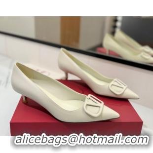 Charming Valentino VLogo Signature Pumps 4.5cm in Calfskin Leather All White 2025 VA082104