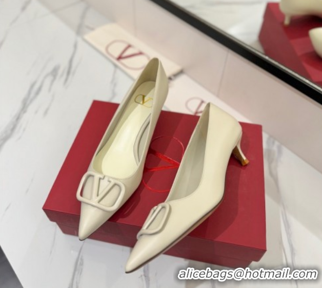 Charming Valentino VLogo Signature Pumps 4.5cm in Calfskin Leather All White 2025 VA082104