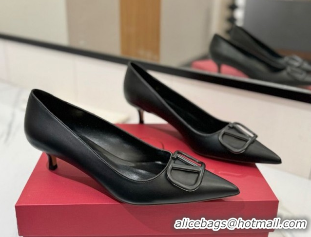Sumptuous Valentino VLogo Signature Pumps 4.5cm in Calfskin Leather All Black 2025 VA082104