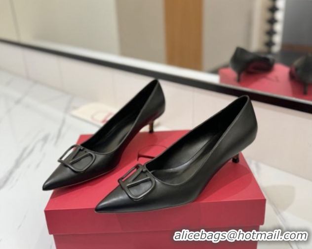 Sumptuous Valentino VLogo Signature Pumps 4.5cm in Calfskin Leather All Black 2025 VA082104