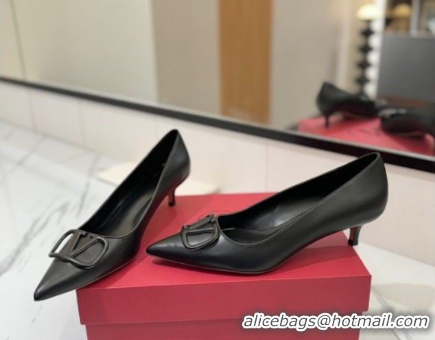 Sumptuous Valentino VLogo Signature Pumps 4.5cm in Calfskin Leather All Black 2025 VA082104