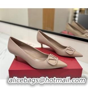 Charming Valentino VLogo Signature Pumps 4.5cm in Calfskin Leather All Dusty Beige VA082104