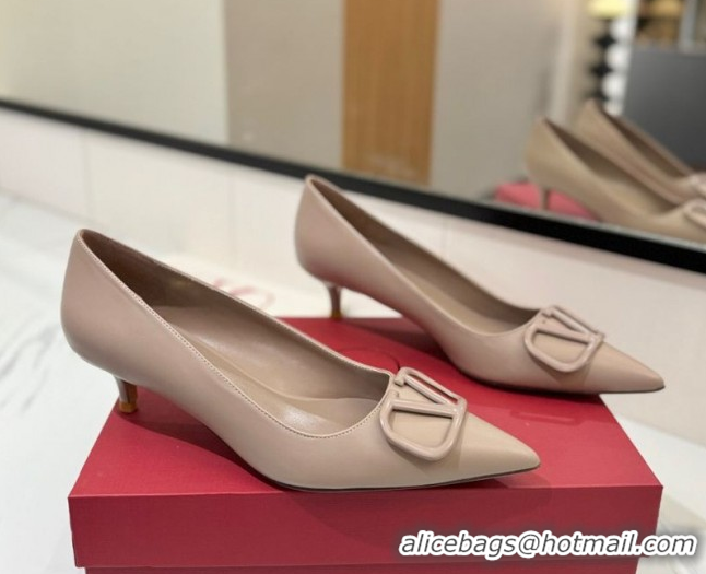 Charming Valentino VLogo Signature Pumps 4.5cm in Calfskin Leather All Dusty Beige VA082104