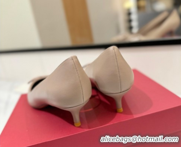Charming Valentino VLogo Signature Pumps 4.5cm in Calfskin Leather All Dusty Beige VA082104