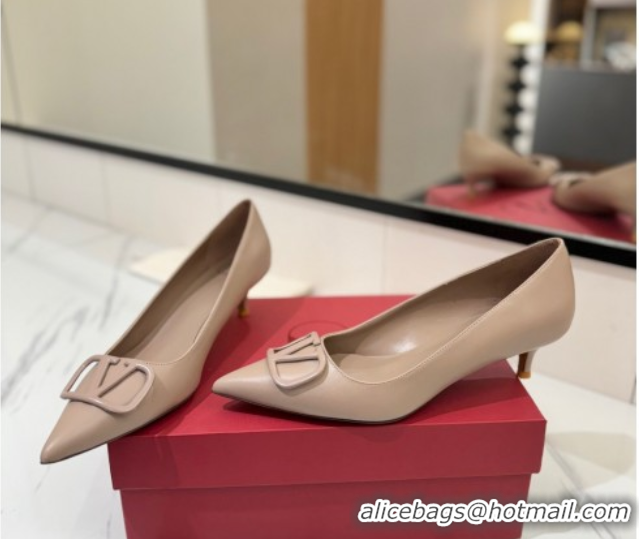 Charming Valentino VLogo Signature Pumps 4.5cm in Calfskin Leather All Dusty Beige VA082104