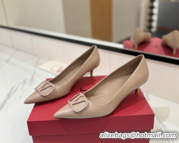 Charming Valentino VLogo Signature Pumps 4.5cm in Calfskin Leather All Dusty Beige VA082104