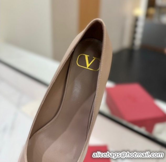 Charming Valentino VLogo Signature Pumps 4.5cm in Calfskin Leather All Dusty Beige VA082104