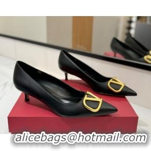 Best Price Valentino VLogo Signature Pumps 4.5cm in Calfskin Leather Black/Gold 2025 VA082104