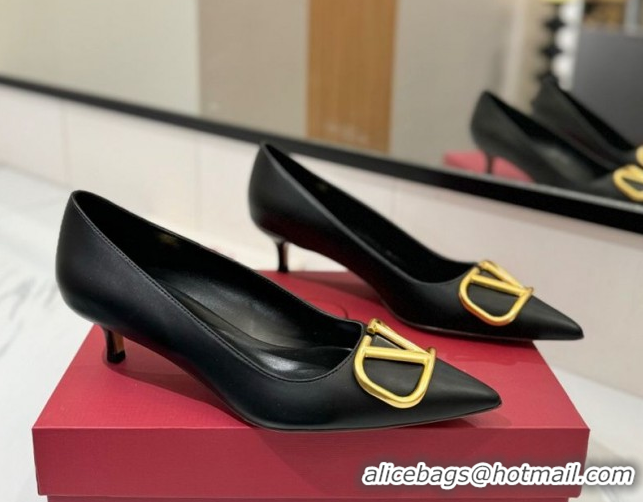 Best Price Valentino VLogo Signature Pumps 4.5cm in Calfskin Leather Black/Gold 2025 VA082104