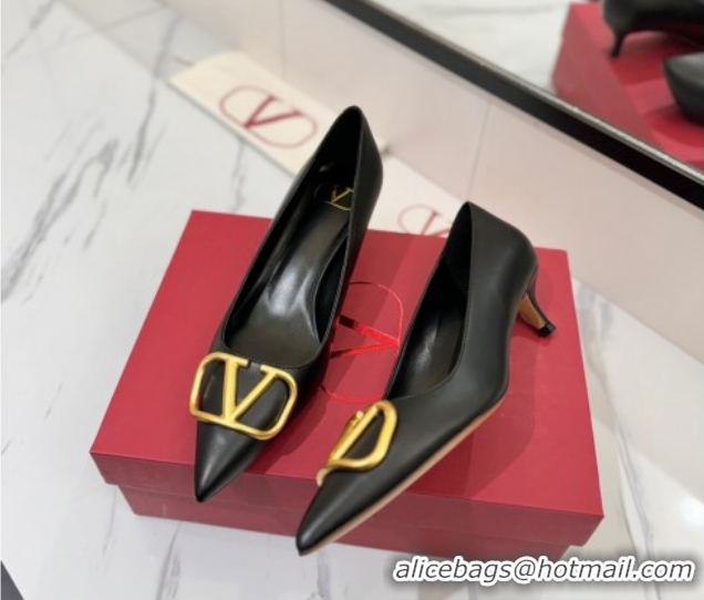 Best Price Valentino VLogo Signature Pumps 4.5cm in Calfskin Leather Black/Gold 2025 VA082104