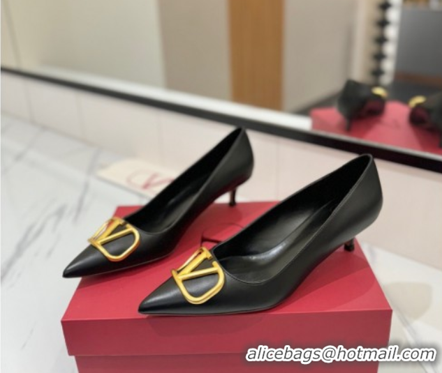 Best Price Valentino VLogo Signature Pumps 4.5cm in Calfskin Leather Black/Gold 2025 VA082104