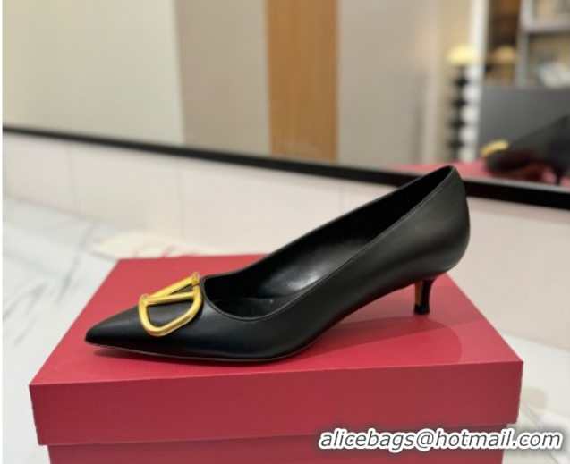 Best Price Valentino VLogo Signature Pumps 4.5cm in Calfskin Leather Black/Gold 2025 VA082104