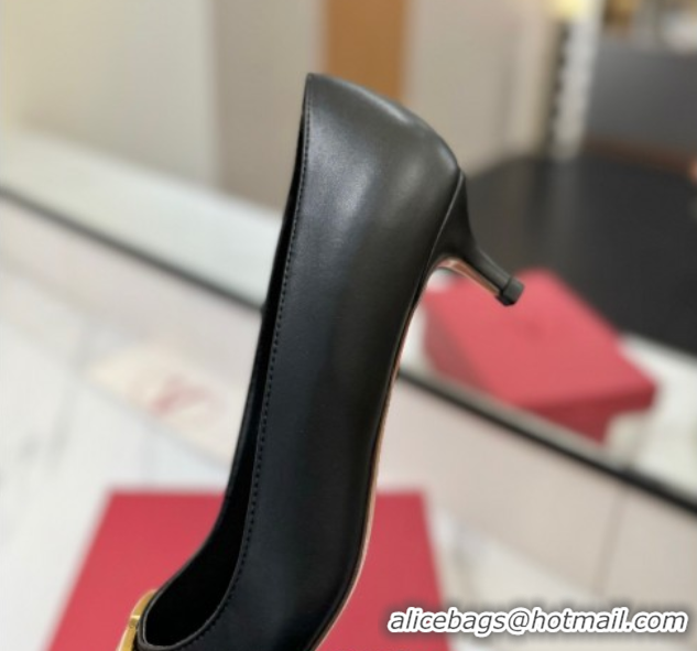 Best Price Valentino VLogo Signature Pumps 4.5cm in Calfskin Leather Black/Gold 2025 VA082104