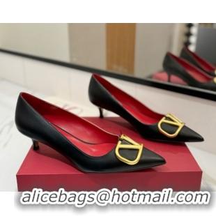 Classic Hot Valentino VLogo Signature Pumps 4.5cm in Calfskin Leather Black2 2025 VA082104