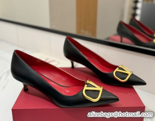 Classic Hot Valentino VLogo Signature Pumps 4.5cm in Calfskin Leather Black2 2025 VA082104