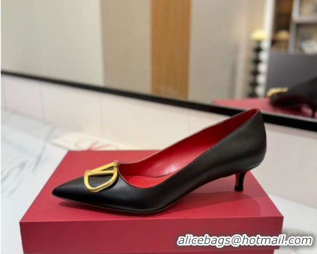 Classic Hot Valentino VLogo Signature Pumps 4.5cm in Calfskin Leather Black2 2025 VA082104
