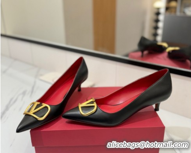 Classic Hot Valentino VLogo Signature Pumps 4.5cm in Calfskin Leather Black2 2025 VA082104