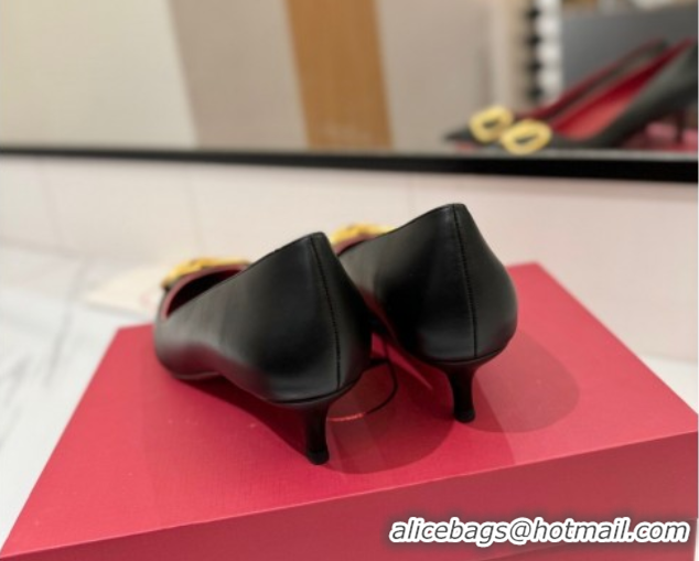 Classic Hot Valentino VLogo Signature Pumps 4.5cm in Calfskin Leather Black2 2025 VA082104