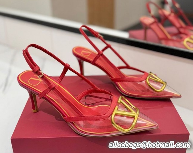 Good Quality Valentino VLogo Signature Slingback Pumps 8cm in PVC and Calfskin Red VA082105