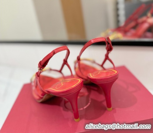 Good Quality Valentino VLogo Signature Slingback Pumps 8cm in PVC and Calfskin Red VA082105