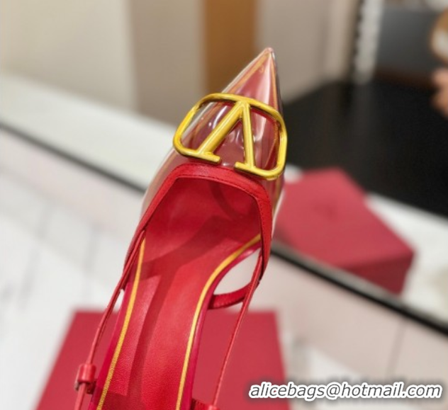 Good Quality Valentino VLogo Signature Slingback Pumps 8cm in PVC and Calfskin Red VA082105