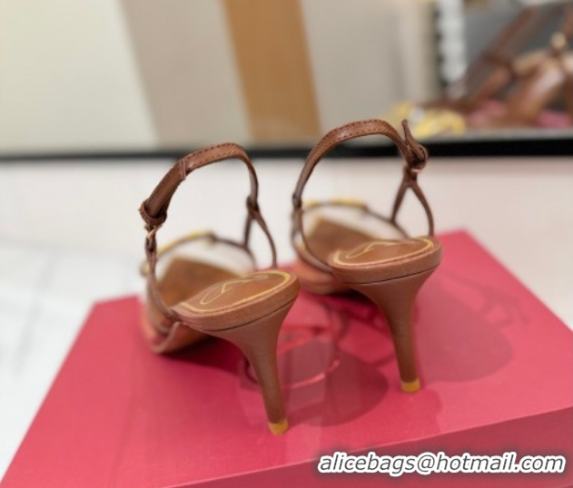 Unique Style Valentino VLogo Signature Slingback Pumps 8cm in PVC and Calfskin Brown VA082105