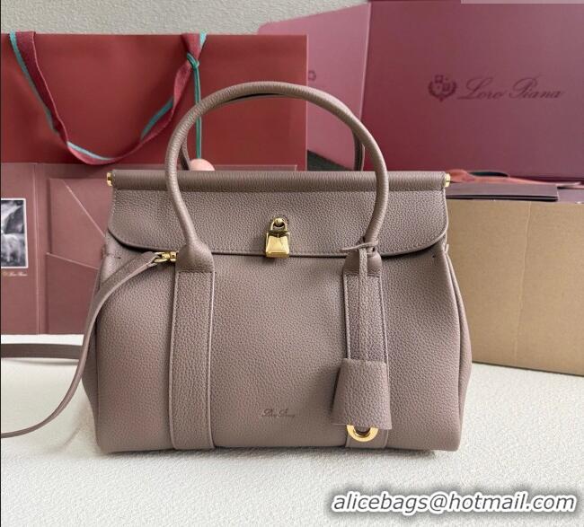 Low Cost Loro Piana Loom Top Handle bag L25 in Grained Calfskin Leather 0925 Rock Grey 2025