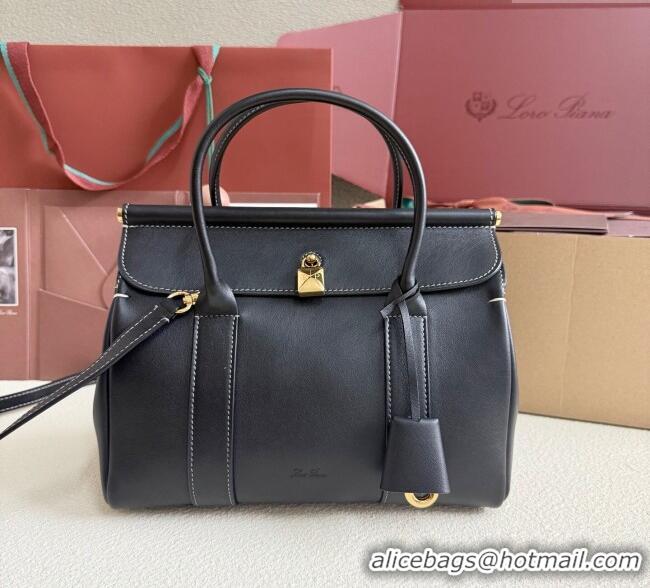 Famous Brand Loro Piana Loom Top Handle bag L25 in Smooth Calfskin Leather 0925 Black 2025