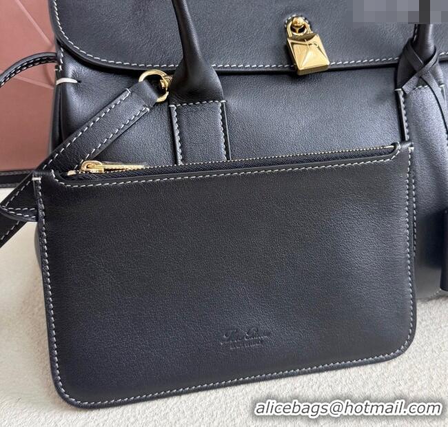 Famous Brand Loro Piana Loom Top Handle bag L25 in Smooth Calfskin Leather 0925 Black 2025
